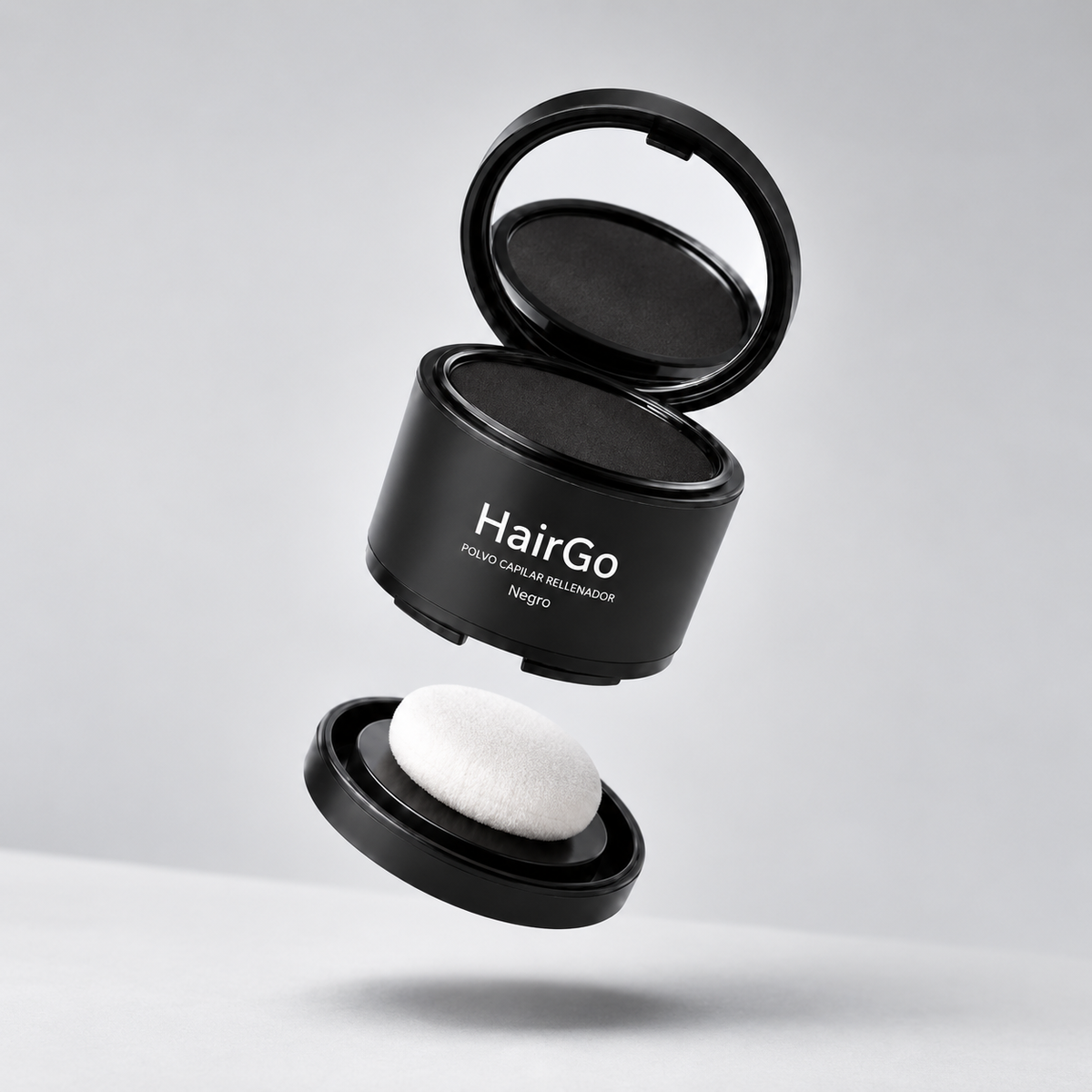 HairGo abierto con espejo y aplicador incorporados